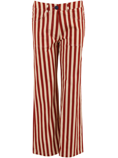 Lækre bukser i bomuldscanvas med røde og sandfarvede striber til kvinder