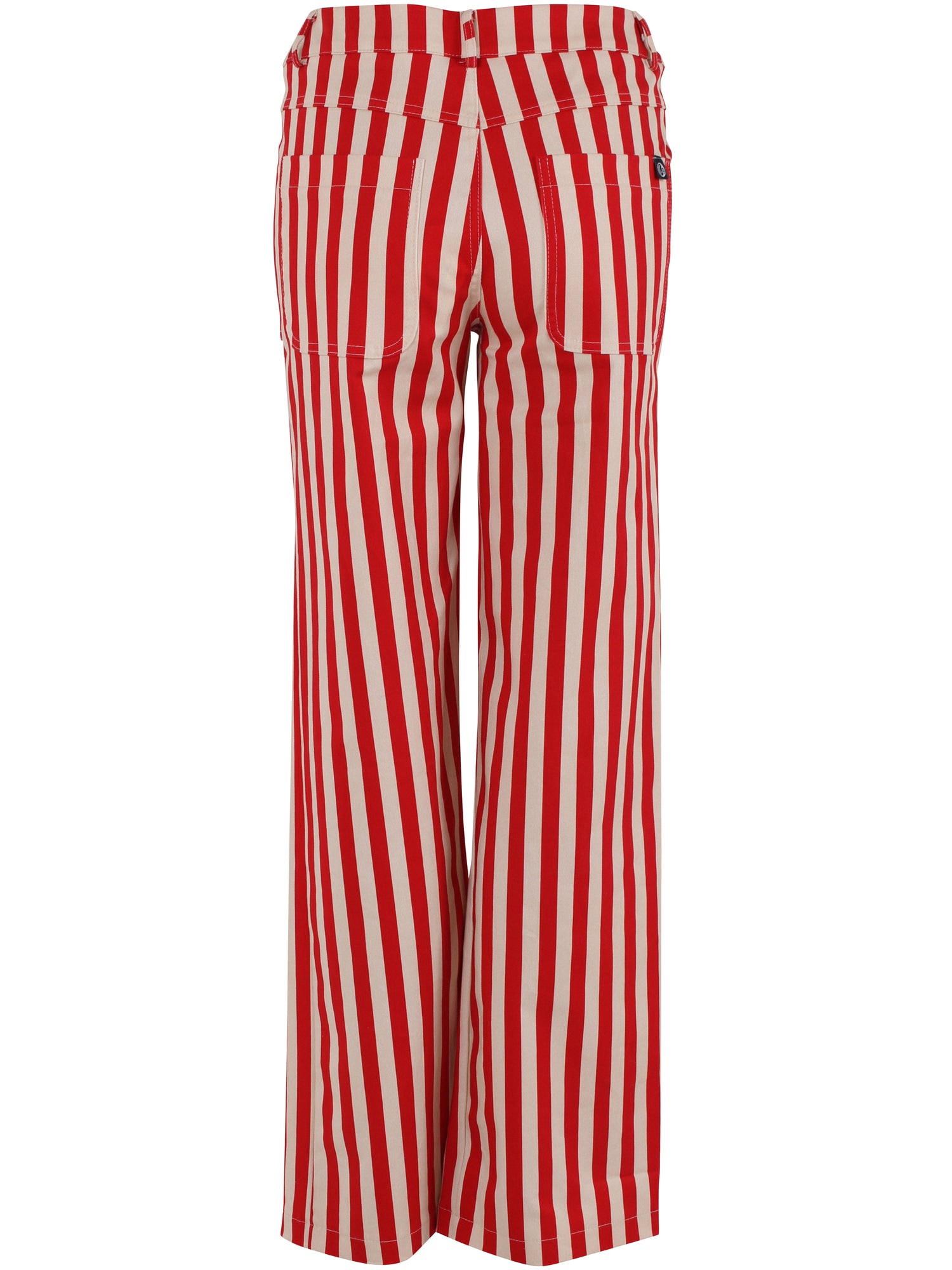 Smarte bukser i bomuldscanvas med røde og hvide striber til kvinder