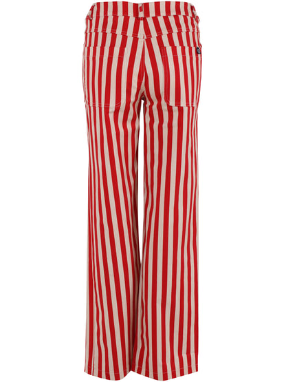 Smarte bukser i bomuldscanvas med røde og hvide striber til kvinder