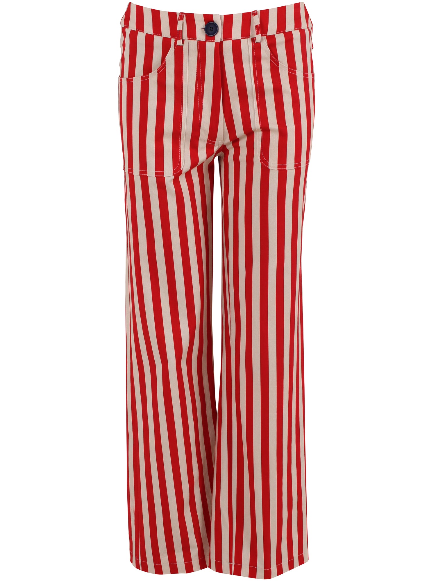Smarte bukser i bomuldscanvas med røde og hvide striber til kvinder