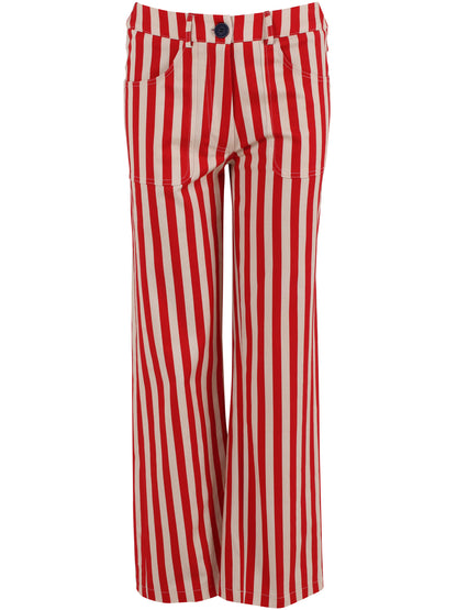 Smarte bukser i bomuldscanvas med røde og hvide striber til kvinder