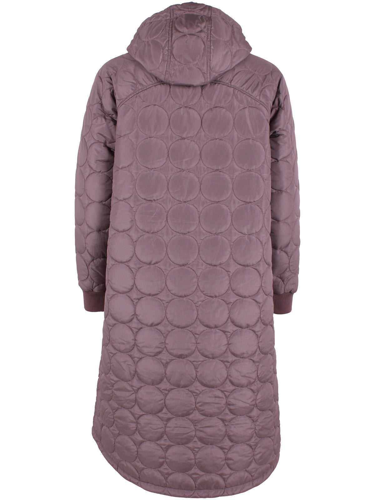 Lang quiltet termojakke i mauve til kvinder