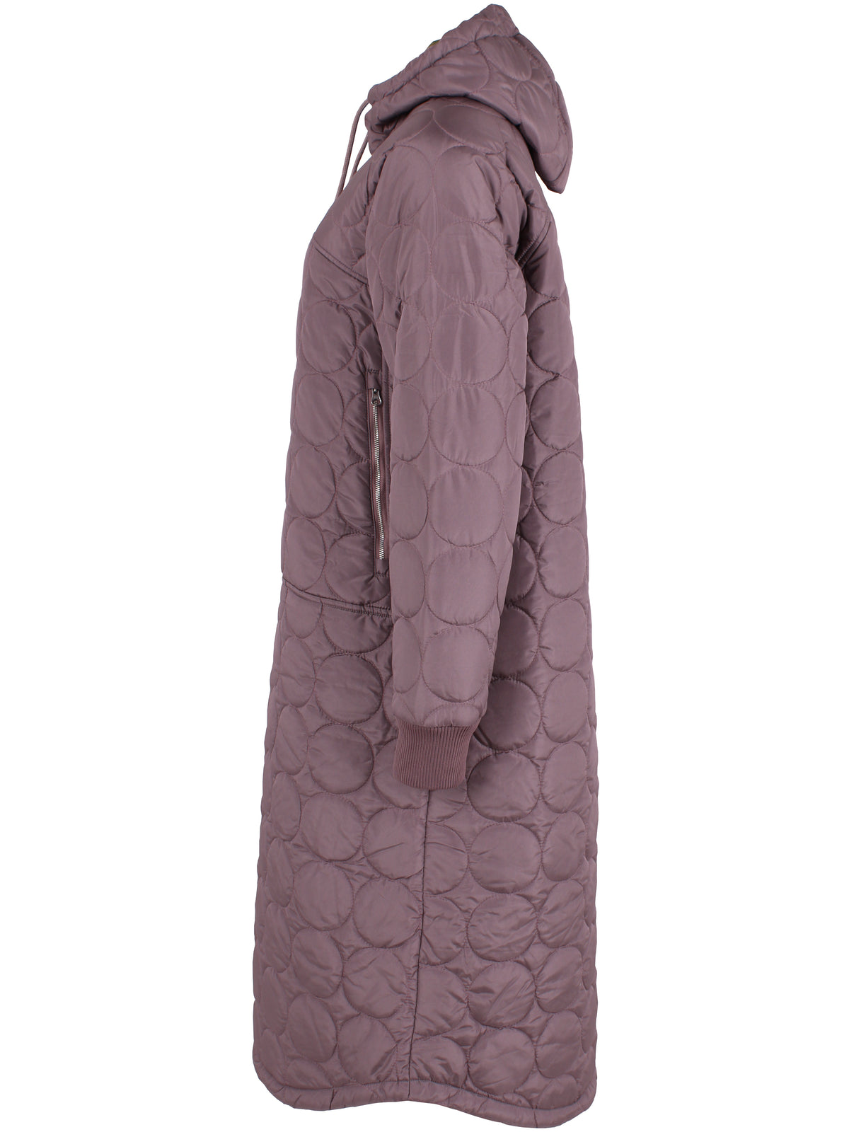 Lang quiltet termojakke i mauve til kvinder