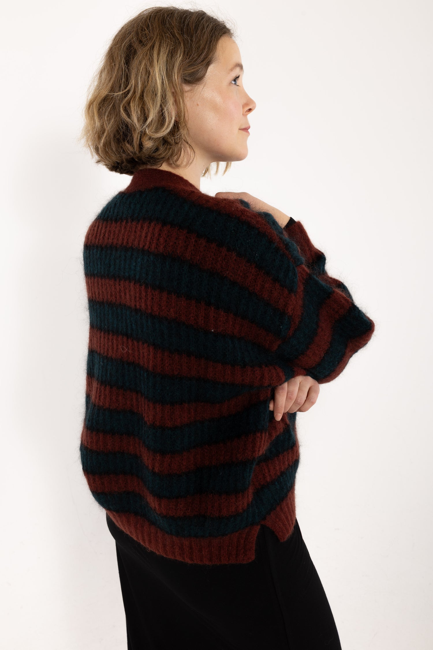 Danefamily Mohair Cardigan Black/Dark Wine/Dark Forest