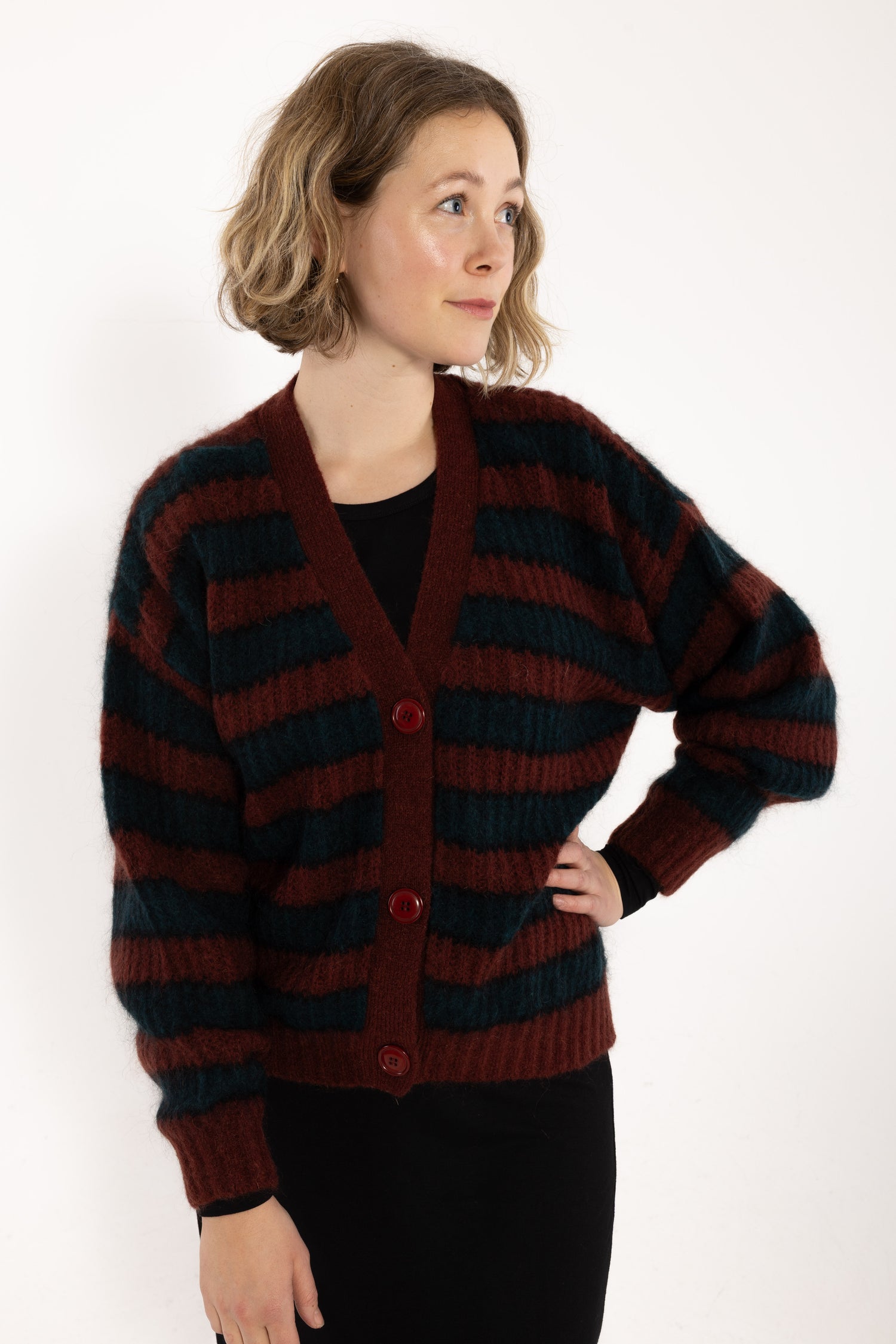 Danefamily Mohair Cardigan Black/Dark Wine/Dark Forest
