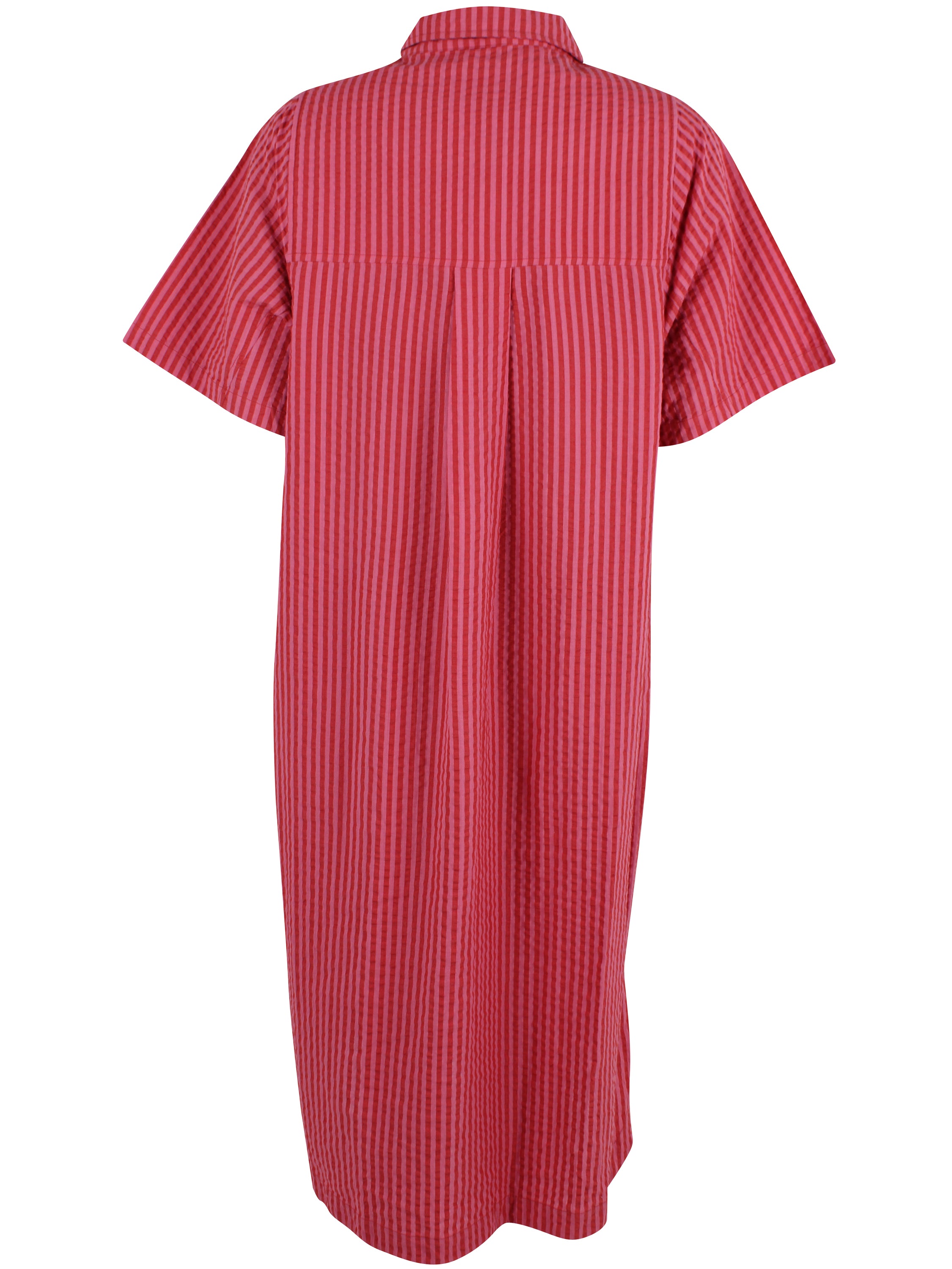 Flot bæk og bølge skjortekjole i varme røde og lyserøde striber til kvinder