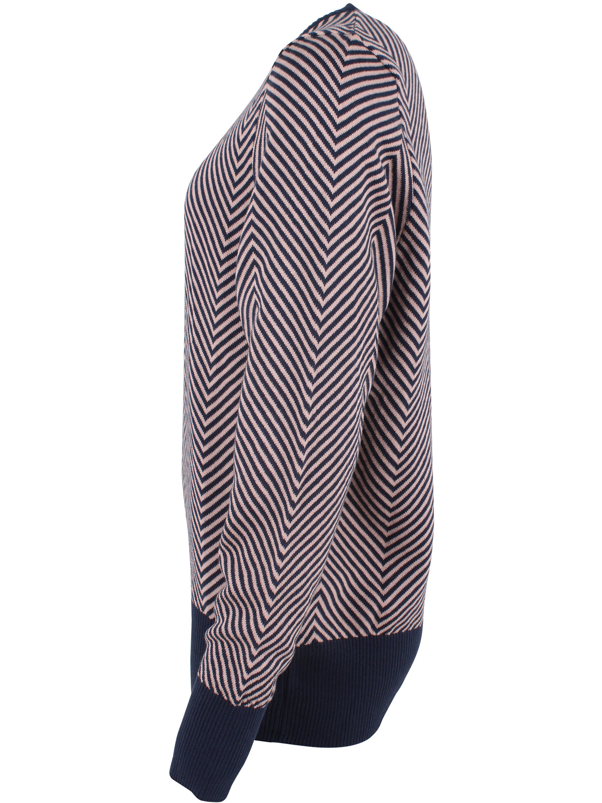 Fin stribet sweater i navyblå og støvet rosa til kvinder