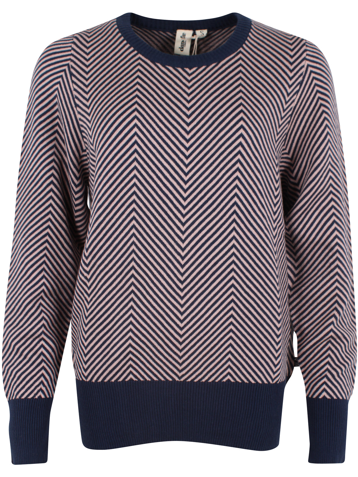 Fin stribet sweater i navyblå og støvet rosa til kvinder