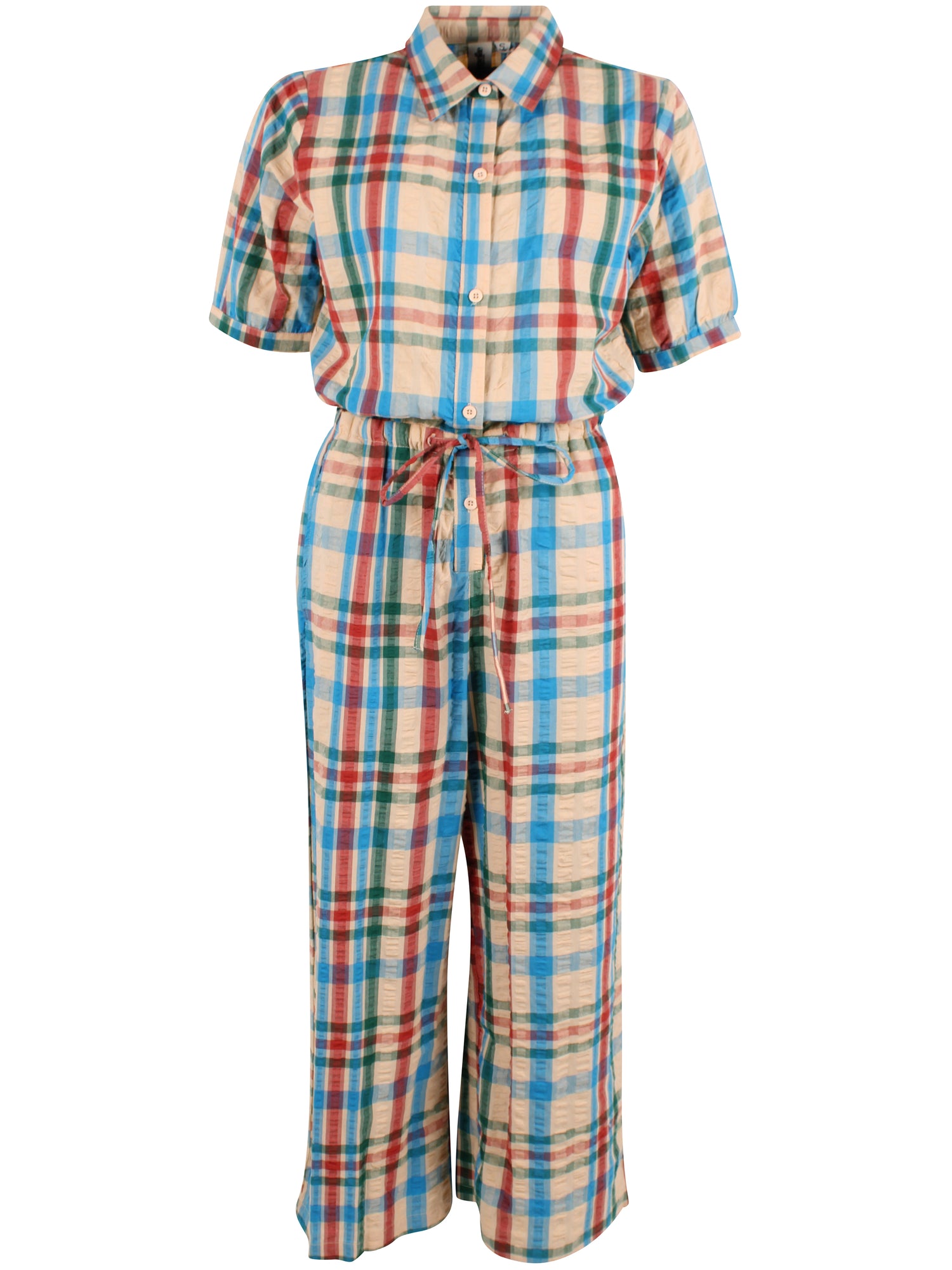 Smart bæk og bølge buksedragt i ternet mønster 