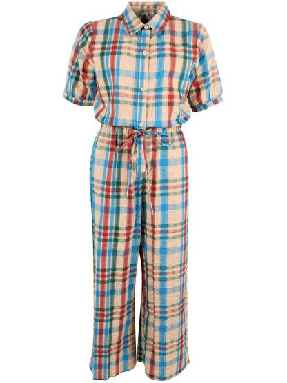 Smart bæk og bølge buksedragt i ternet mønster 