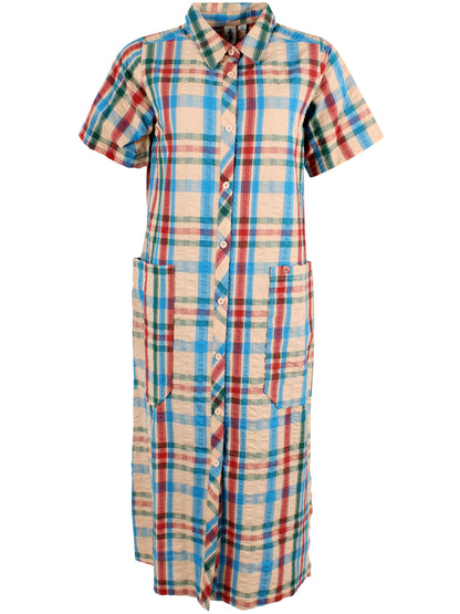 Smart bæk og bølge skjortekjole i ternet mønster 