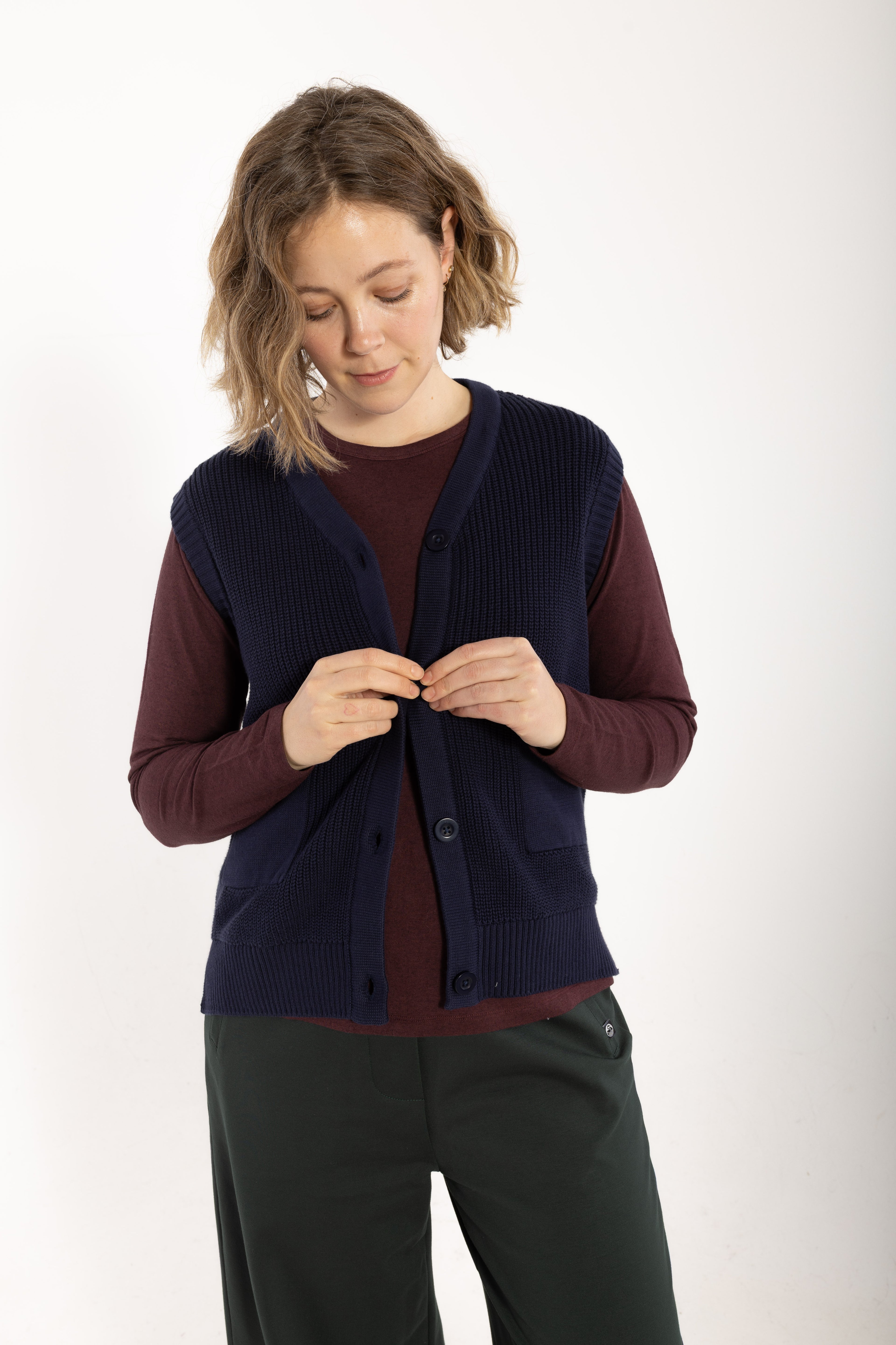 Danegentle Cotton Sweater Vest Dark Navy