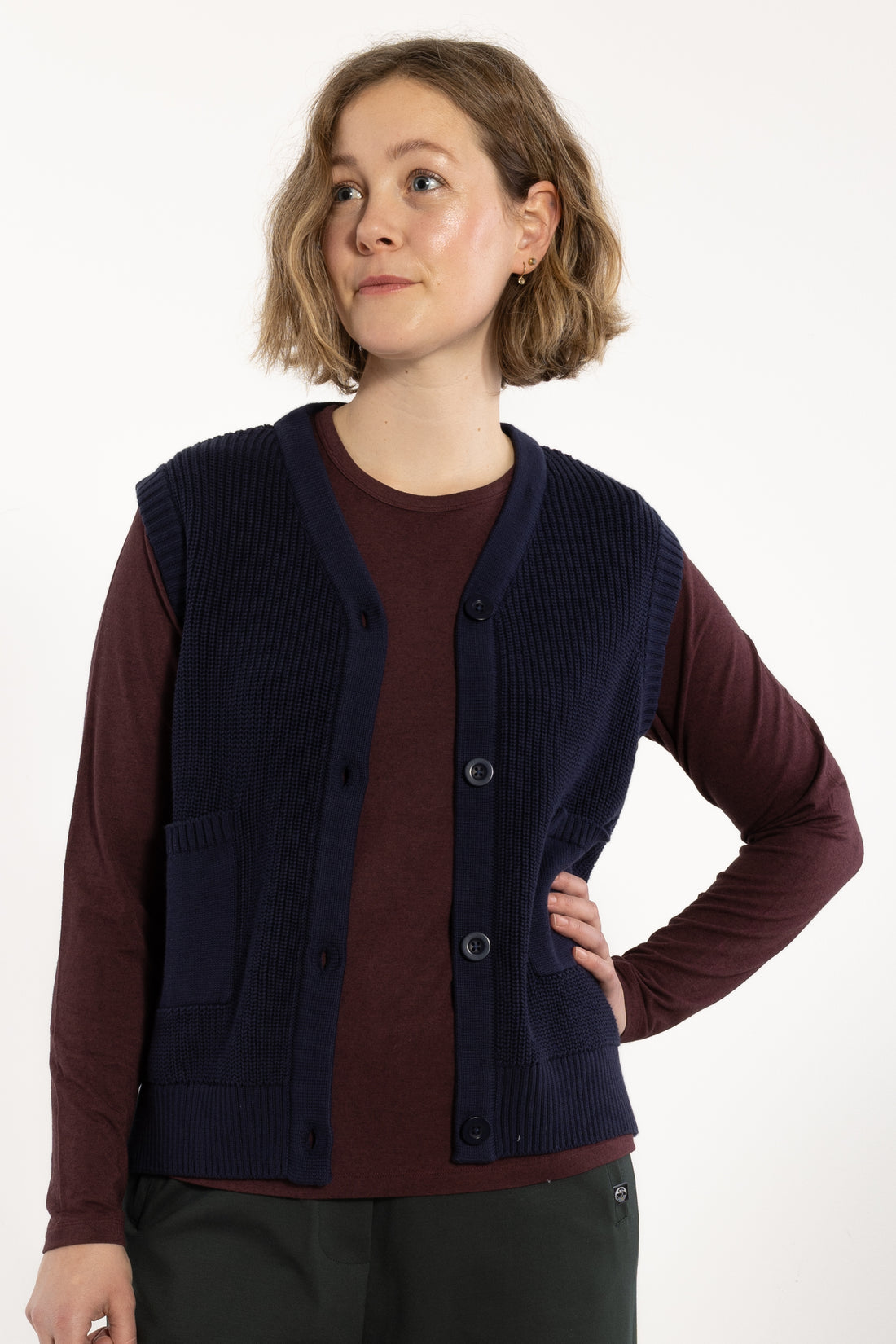 Danegentle Cotton Sweater Vest Dark Navy