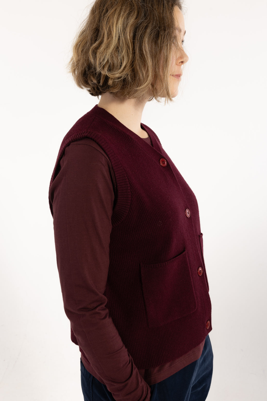 Danegentle Merino Wool Vest Dark Wine