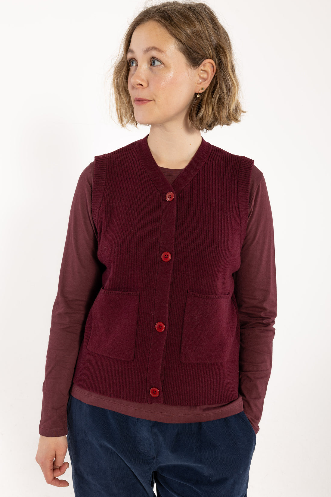 Danegentle Merino Wool Vest Dark Wine