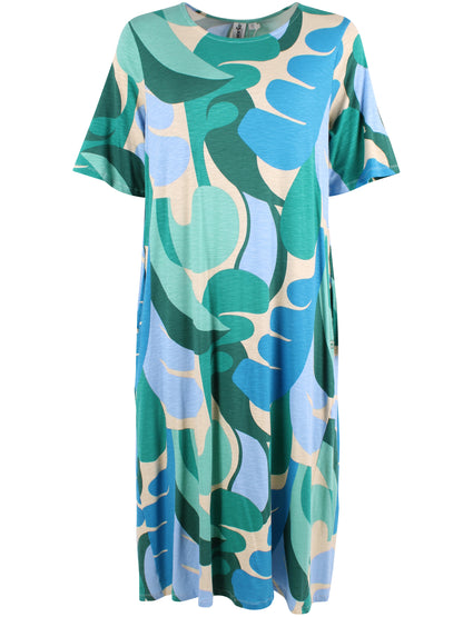 Flot kjole i blåt og grønt bladmønster fra Danefæ til kvinder-6