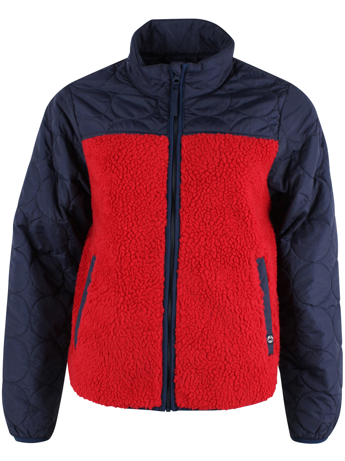 Rød og navyblå zip-up i fleece og termo til damer