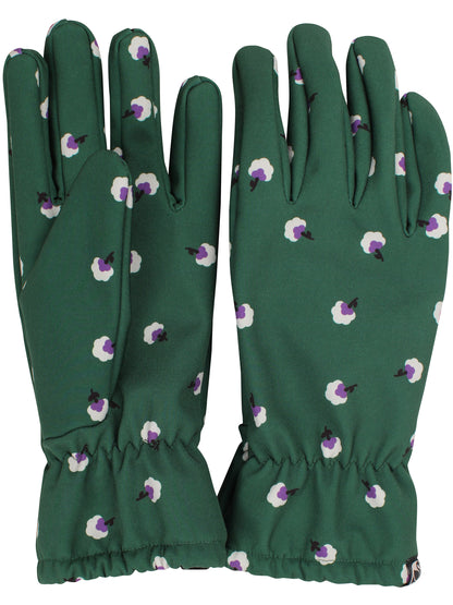 Fine mørkegrønne handsker med fleecefor og flot blomstermønster