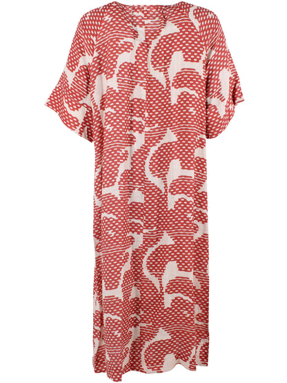 Sød mønstret kjole i lækker hørblanding til kvinder