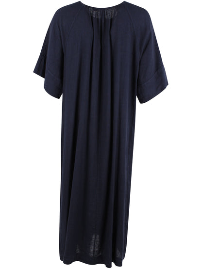 Smart navyblå kjole i lækker hørblanding til kvinder