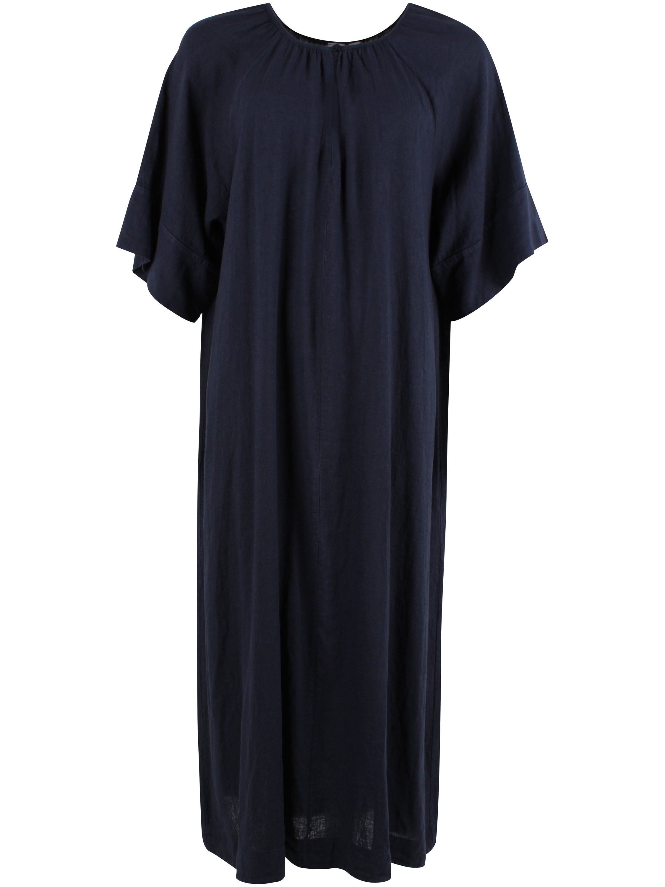 Smart navyblå kjole i lækker hørblanding til kvinder