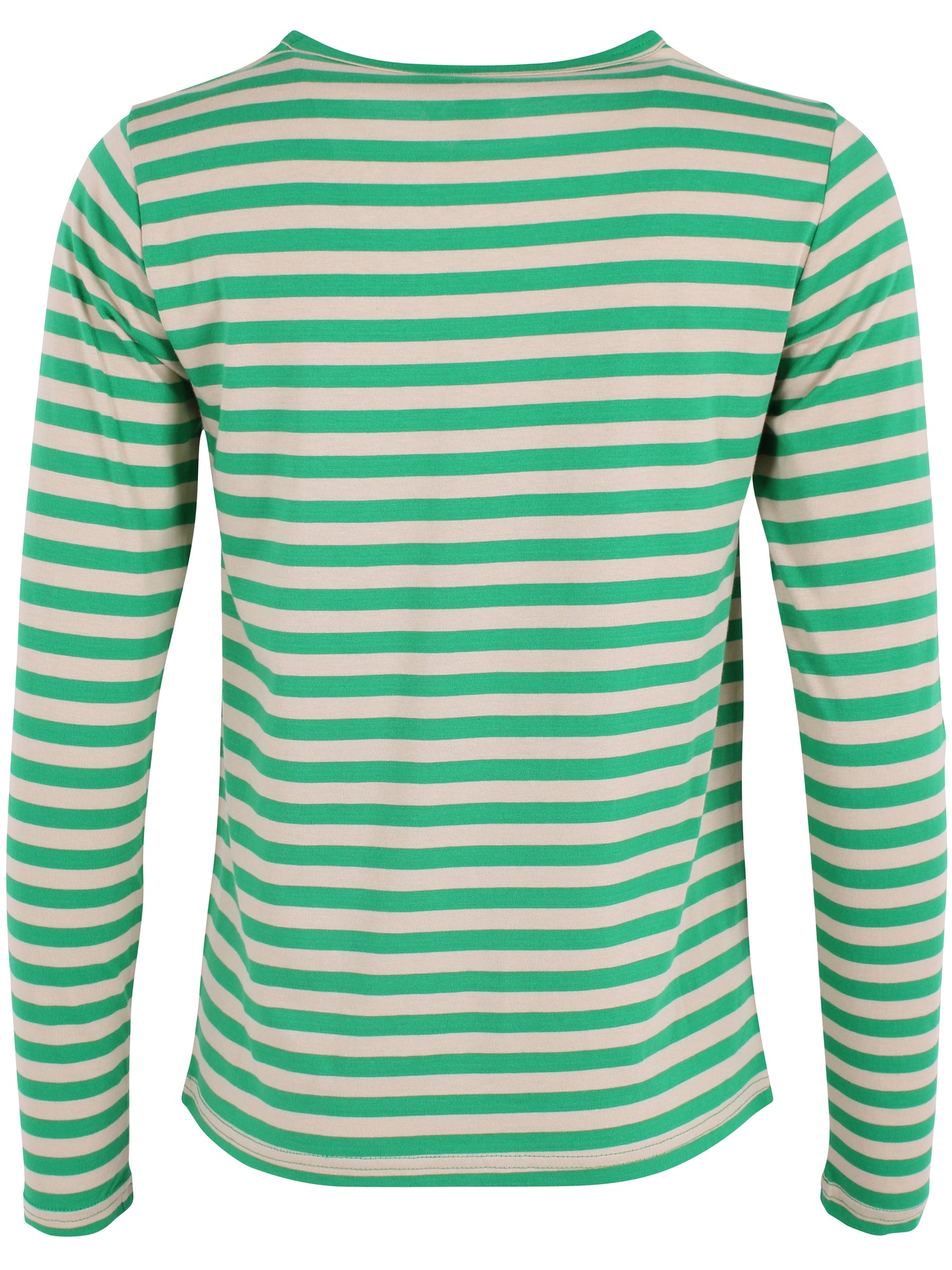 Lækker langærmet bluse med striber i beige og grøn til kvinder