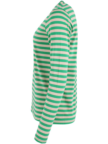 Lækker langærmet bluse med striber i beige og grøn til kvinder