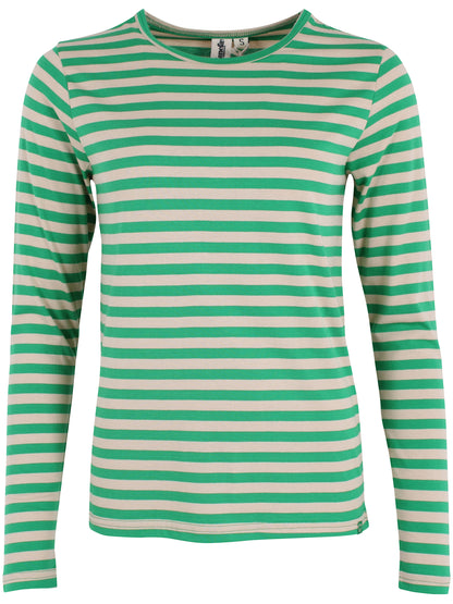 Lækker langærmet bluse med striber i beige og grøn til kvinder