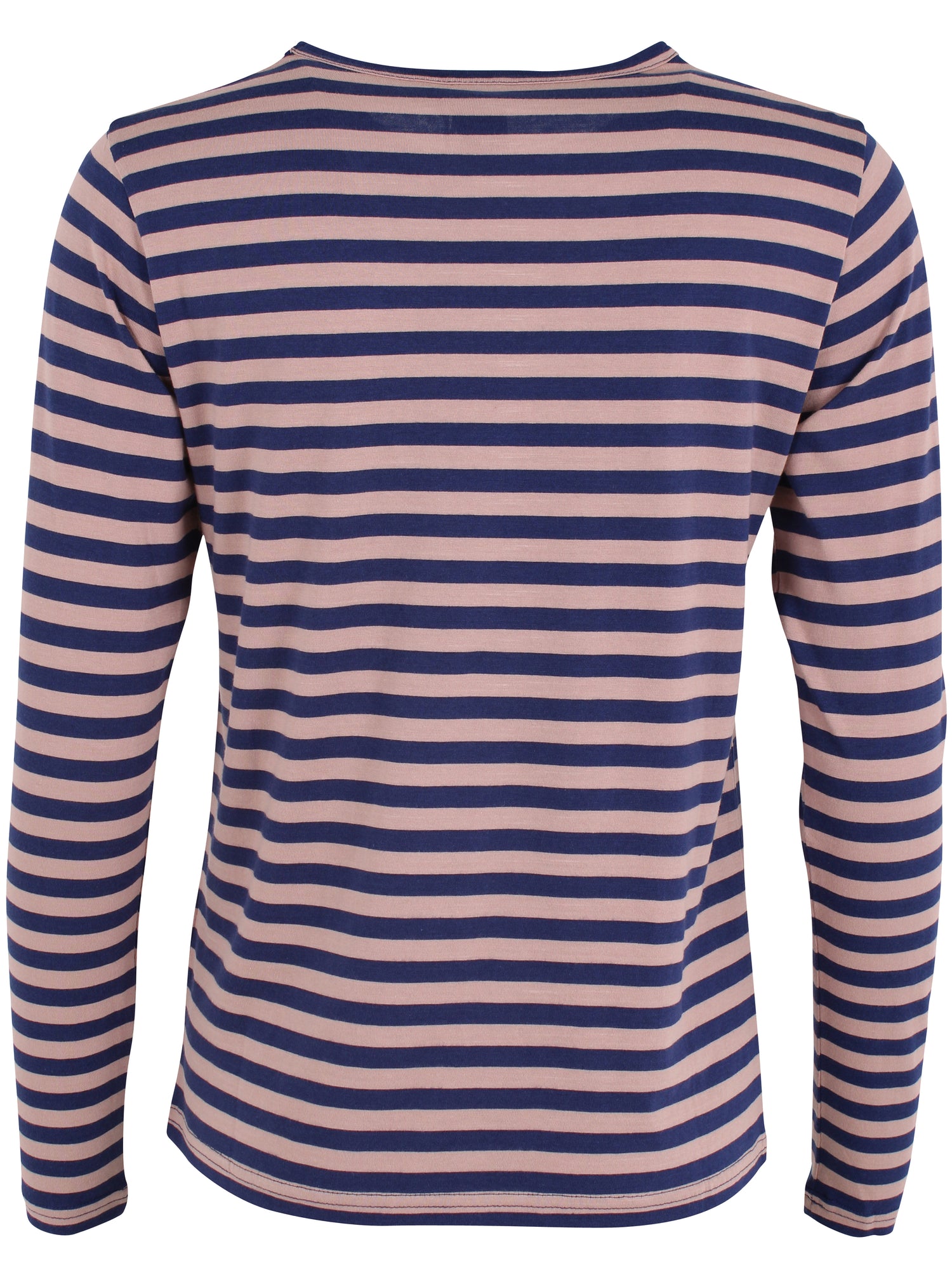 Lækker langærmet bluse med striber i rosa og mørkeblå til kvinder