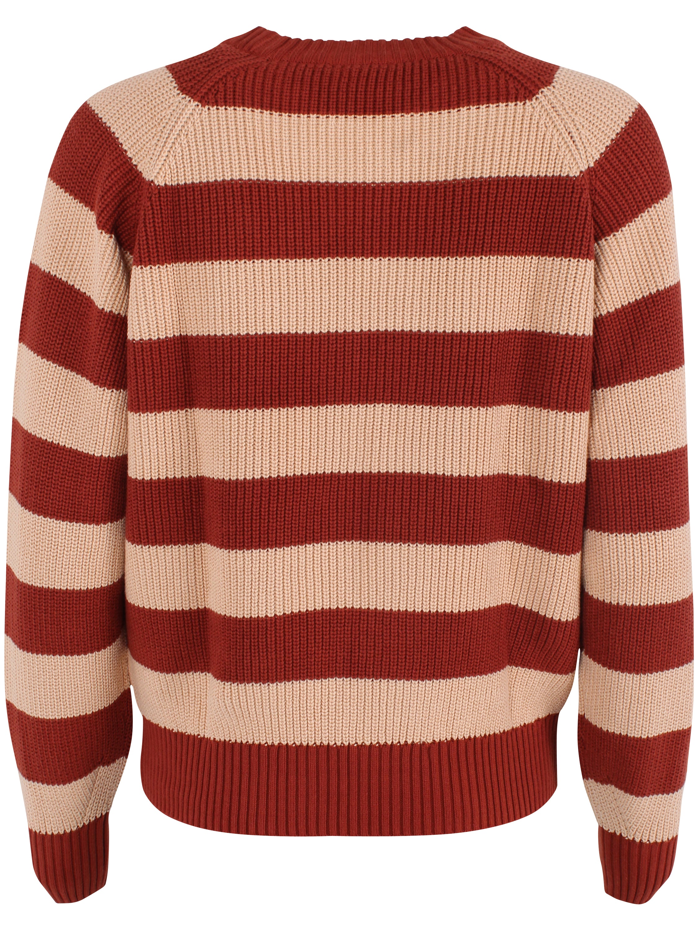 Flot chunky sweater med røde og sandfarvede striber til kvinder