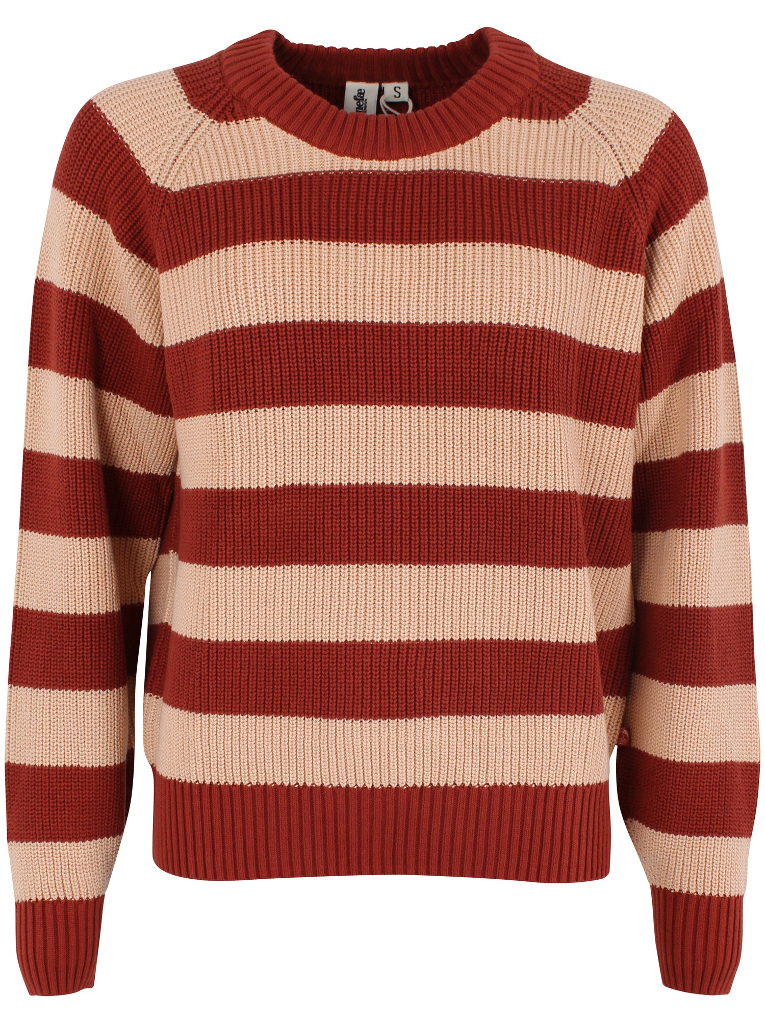 Flot chunky sweater med røde og sandfarvede striber til kvinder