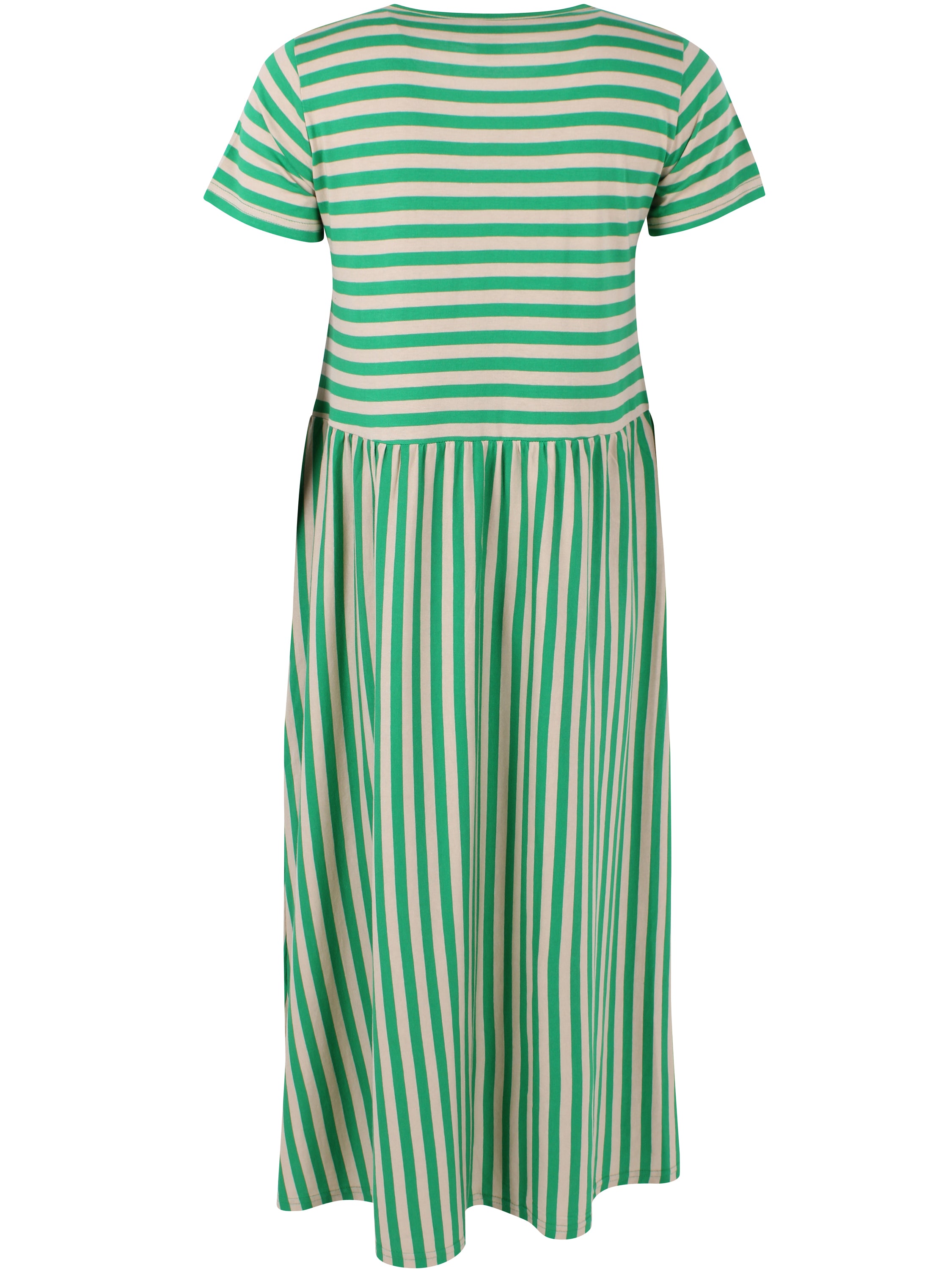 Sød kjole med grønne og beige striber til kvinder