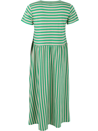 Sød kjole med grønne og beige striber til kvinder
