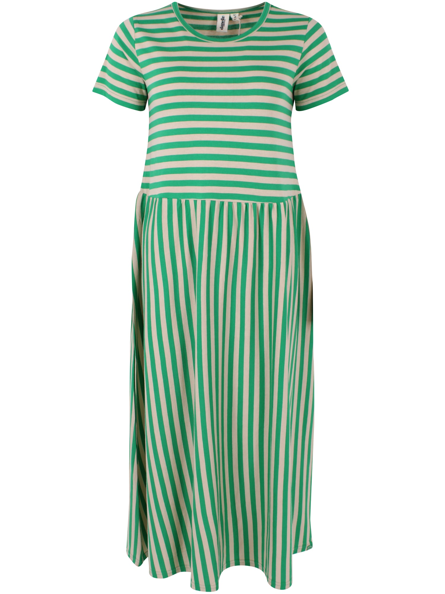 Sød kjole med grønne og beige striber til kvinder