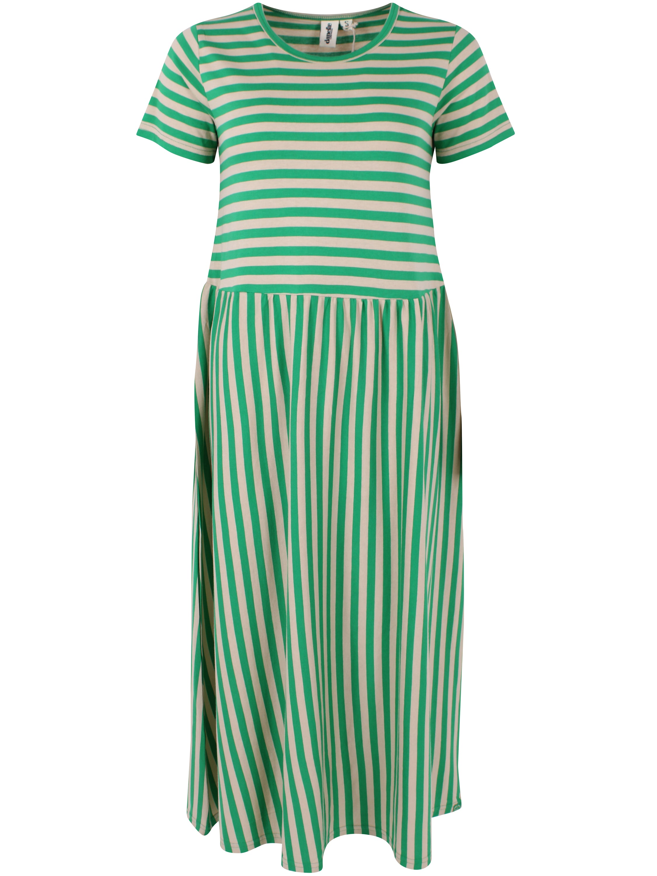 Sød kjole med grønne og beige striber til kvinder