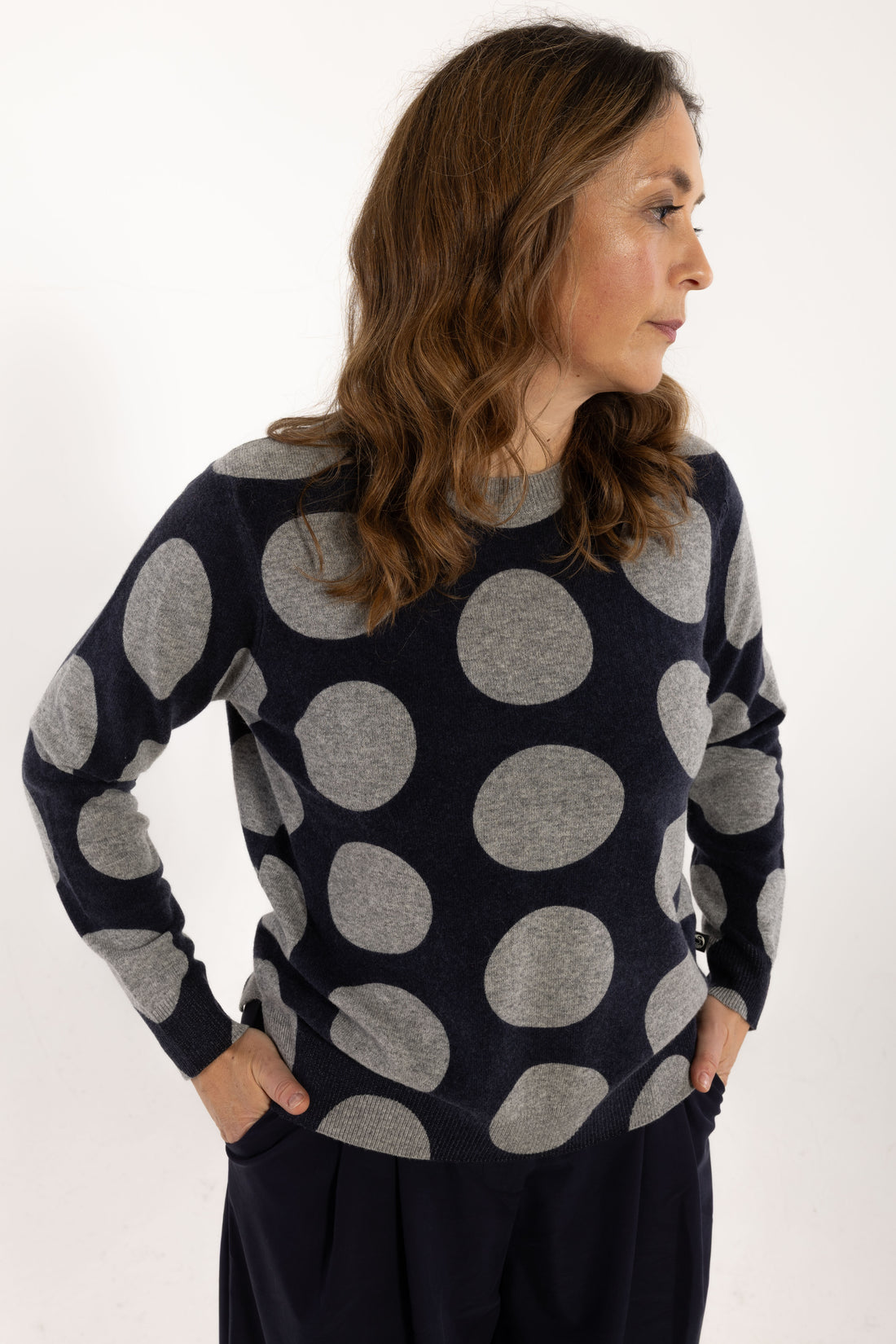 Daneletter Merino Wool AOP Sweater Dark Navy/Heather Grey MEGADOTS