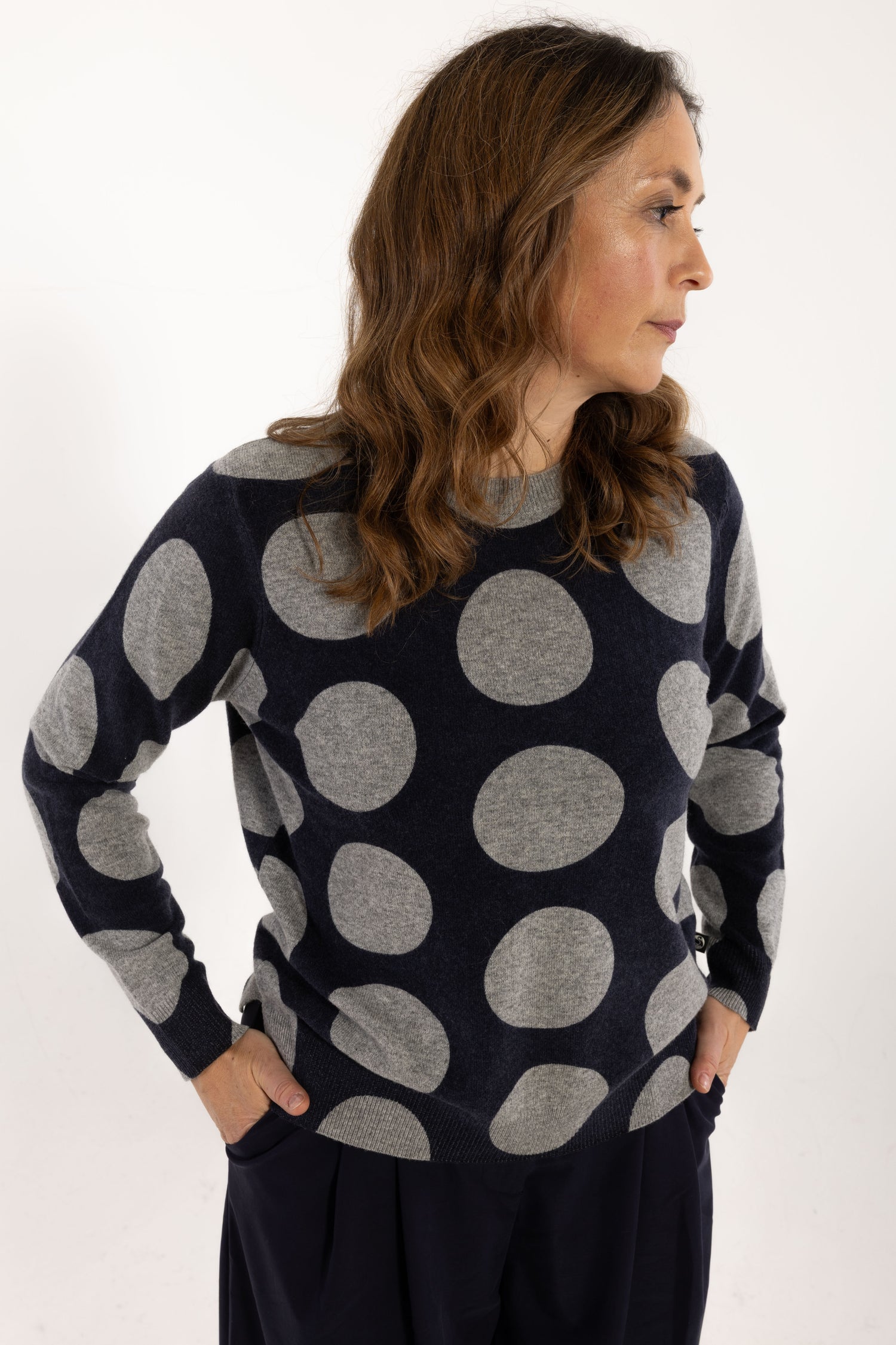 Daneletter Merino Wool AOP Sweater Dark Navy/Heather Grey MEGADOTS