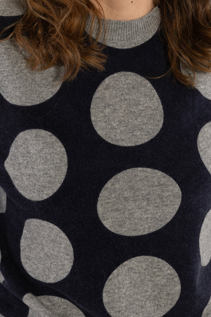 Daneletter Merino Wool AOP Sweater Dark Navy/Heather Grey MEGADOTS