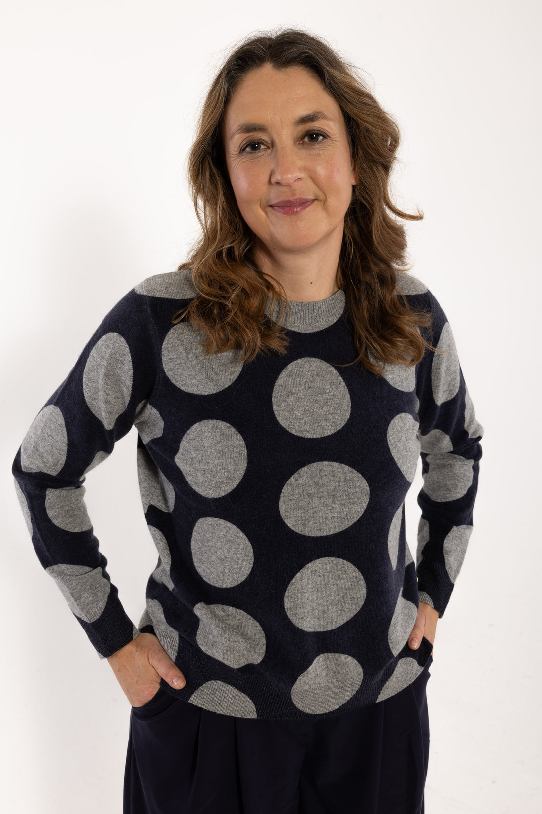 Daneletter Merino Wool AOP Sweater Dark Navy/Heather Grey MEGADOTS