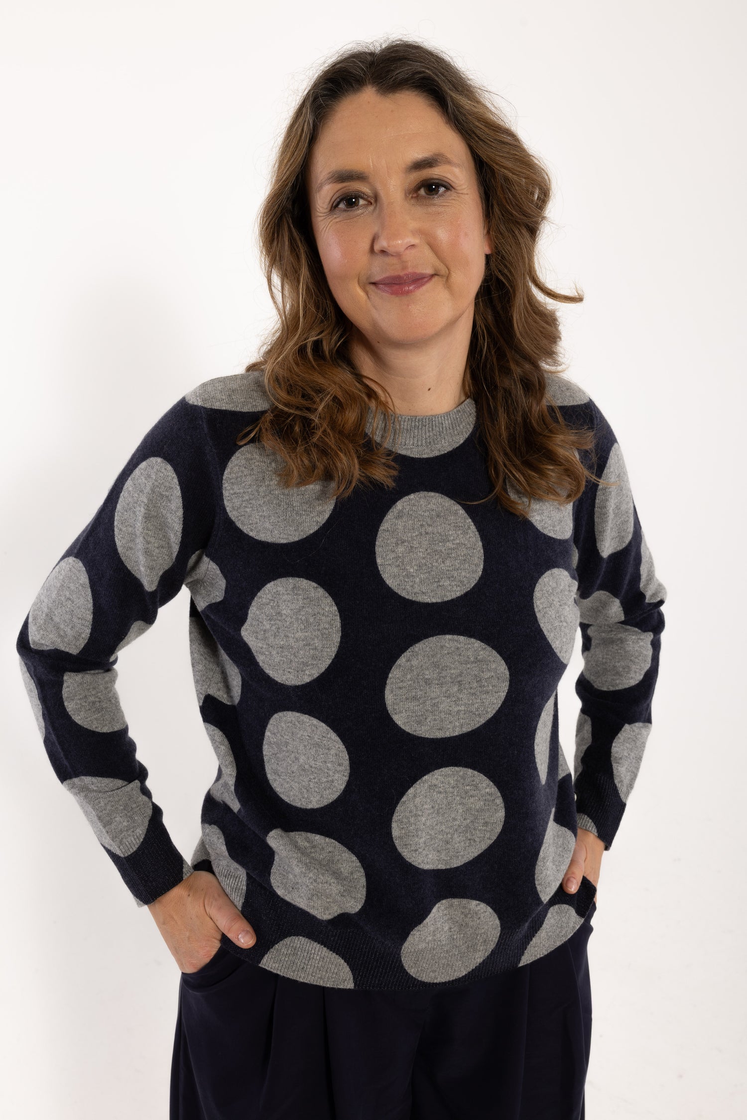 Daneletter Merino Wool AOP Sweater Dark Navy/Heather Grey MEGADOTS