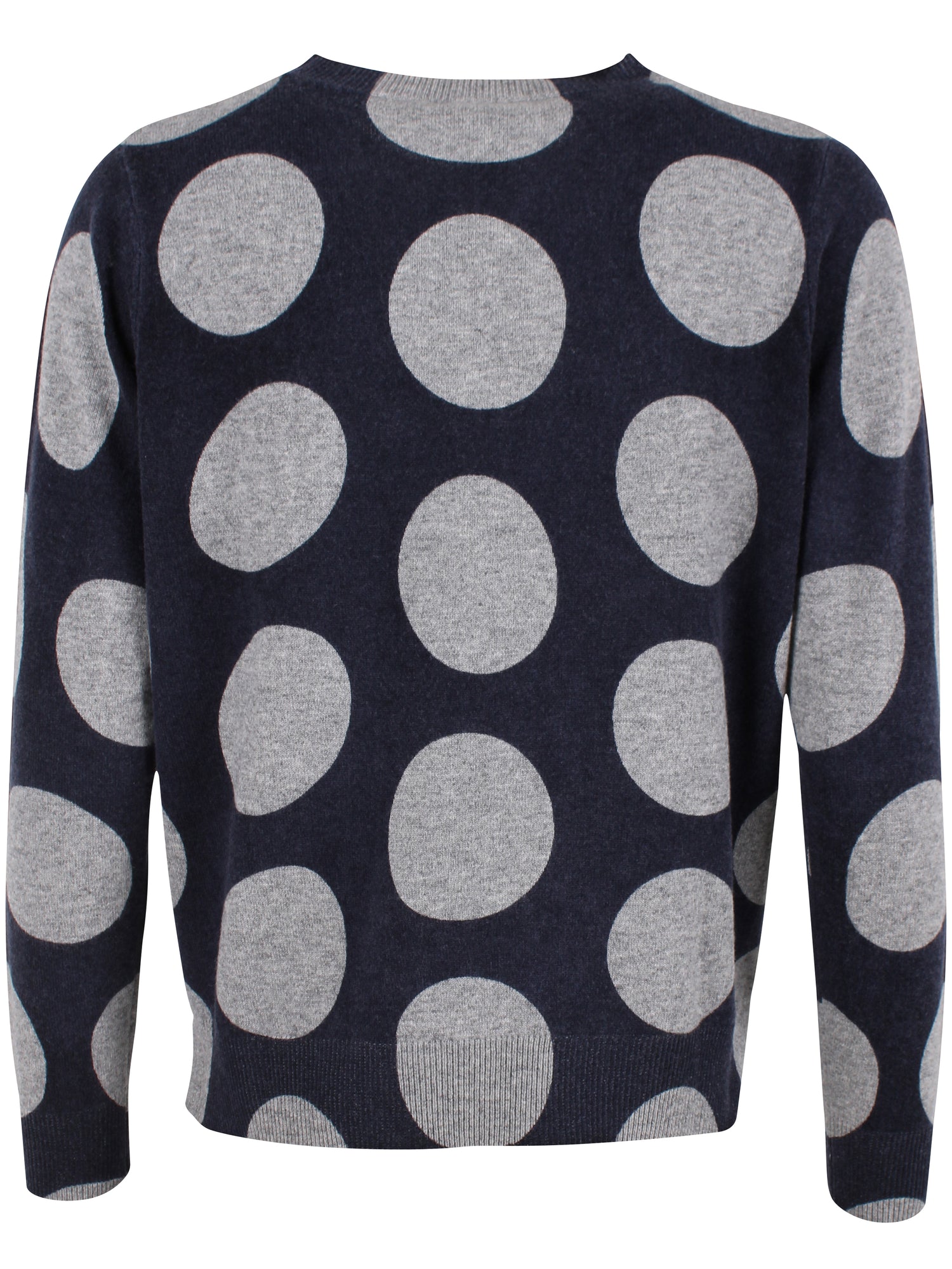Smart navyblå sweater i 100% merinould med rund hals og grå prikker til kvinder