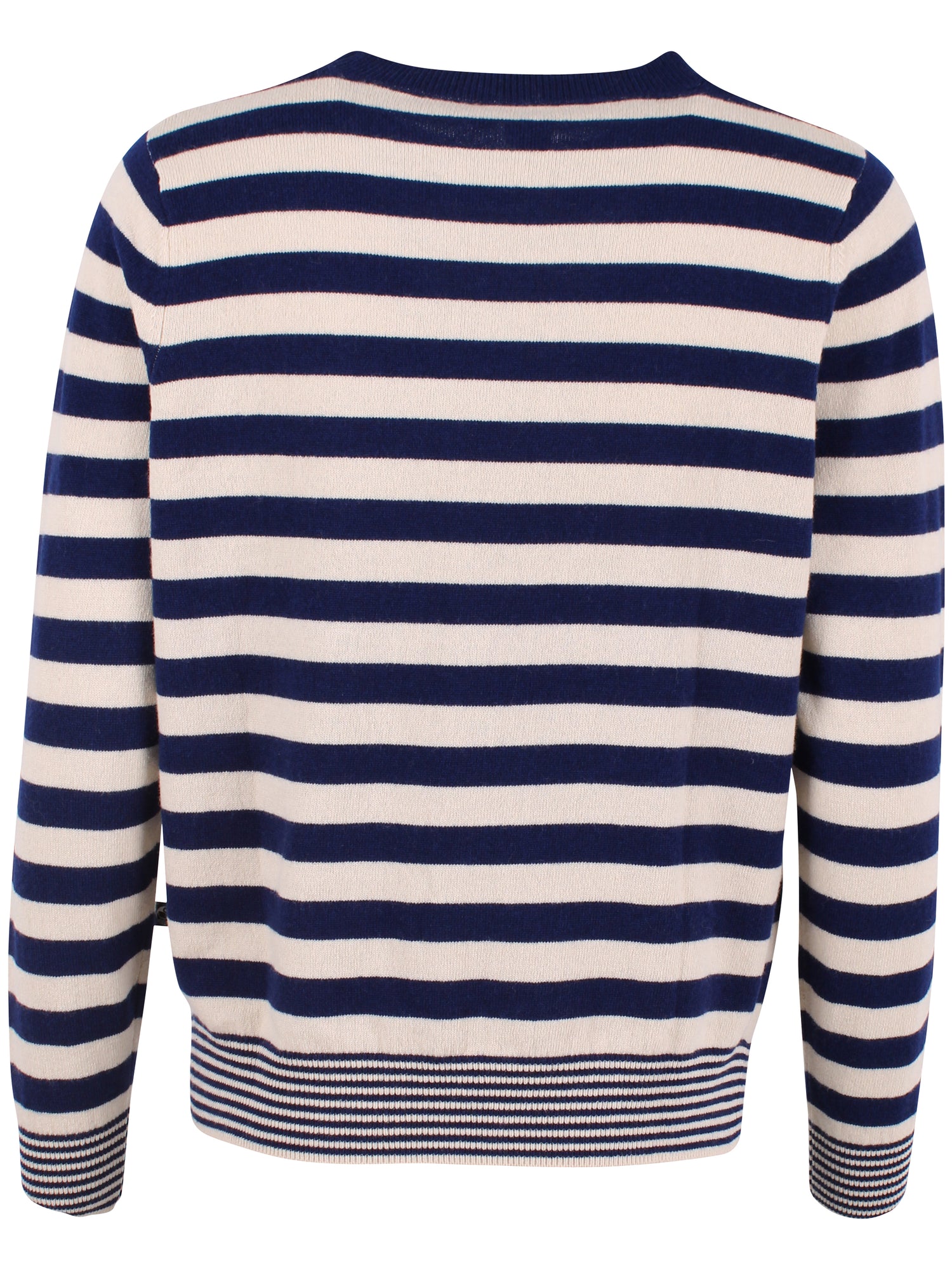 Smart sweater i 100% merinould med rund hals og blå og beige striber til kvinder
