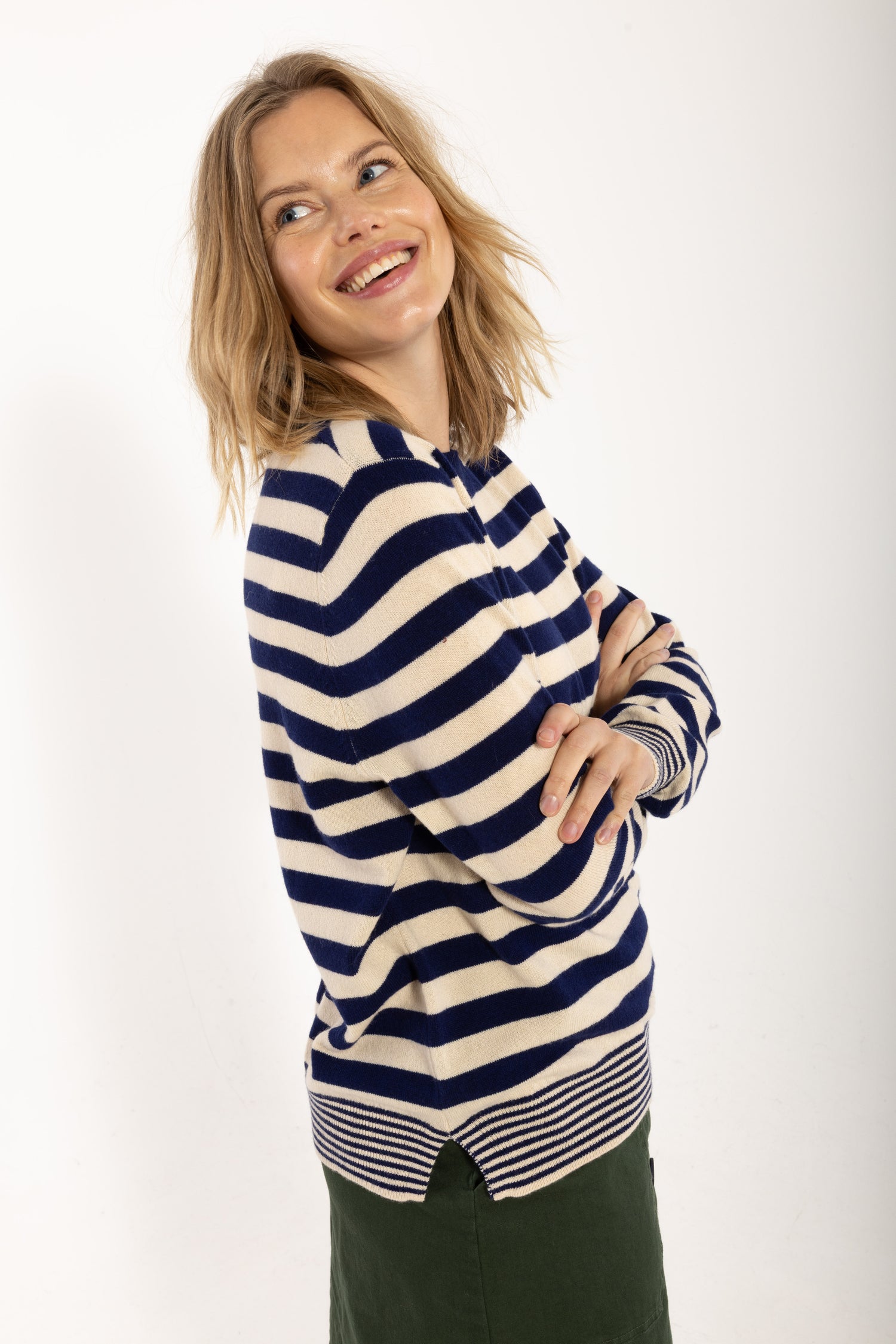 Daneletter Merino Wool Sweater Deep Blue/Light Beige