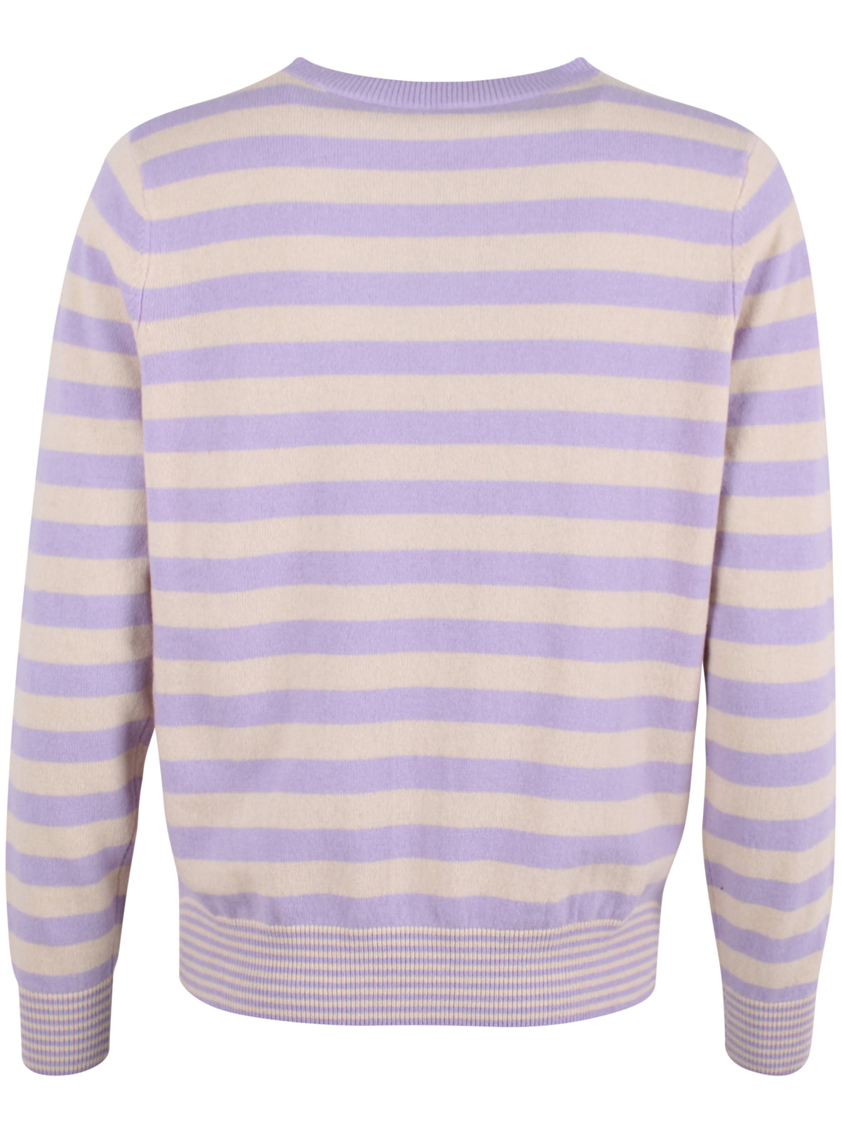 Smart sweater i 100% merinould med rund hals og lyslilla og beige striber til kvinder