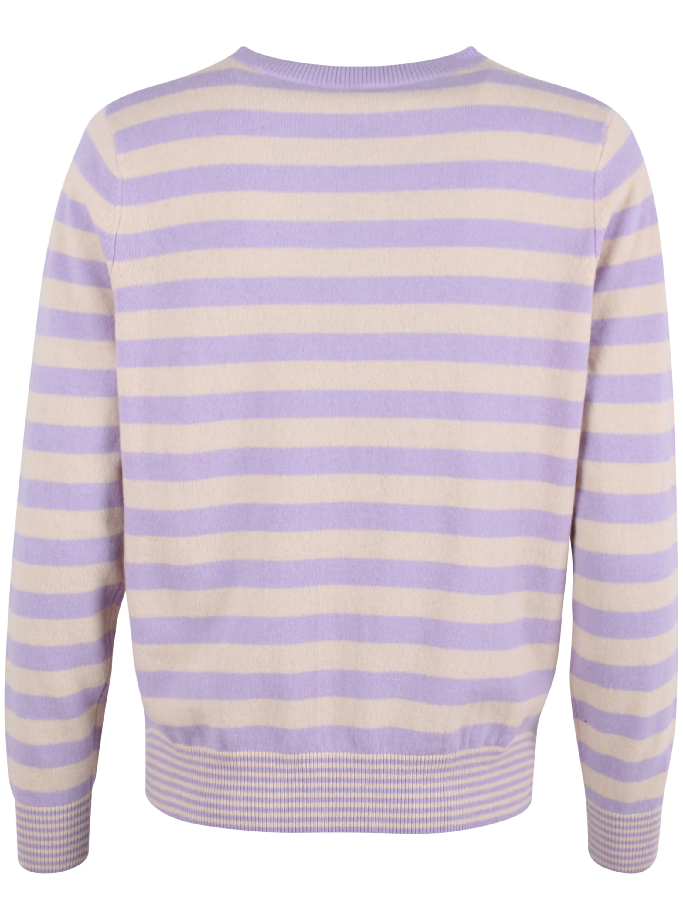 Smart sweater i 100% merinould med rund hals og lyslilla og beige striber til kvinder