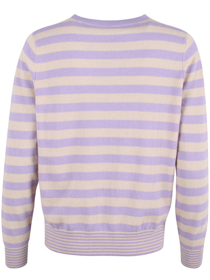 Smart sweater i 100% merinould med rund hals og lyslilla og beige striber til kvinder