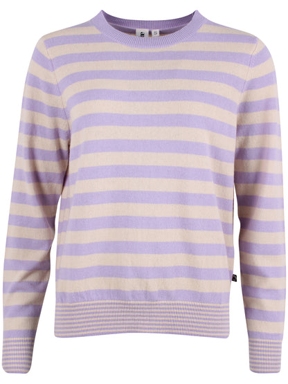 Smart sweater i 100% merinould med rund hals og lyslilla og beige striber til kvinder
