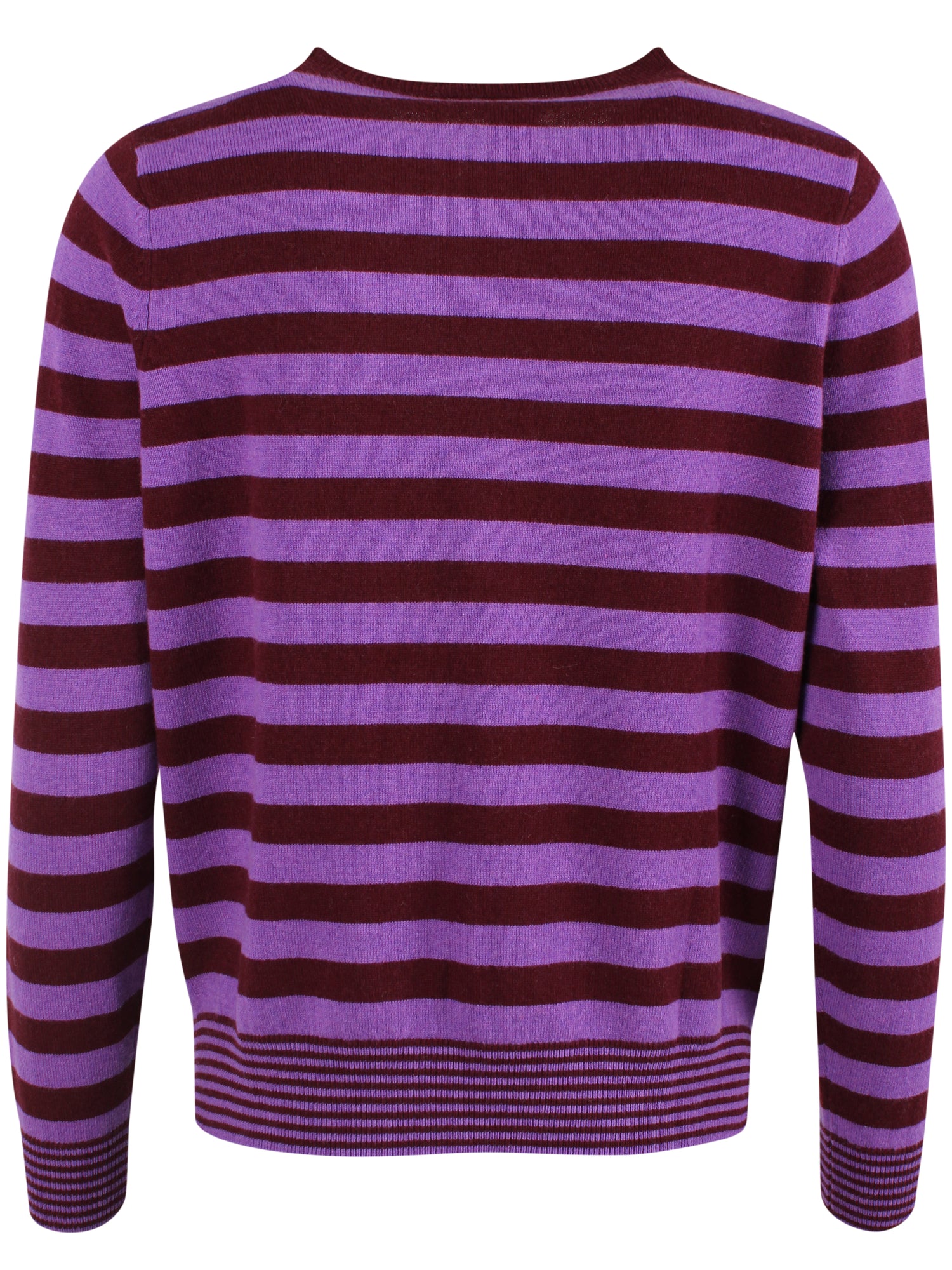 Smart sweater i 100% merinould med rund hals og vinrøde og lilla striber til kvinder