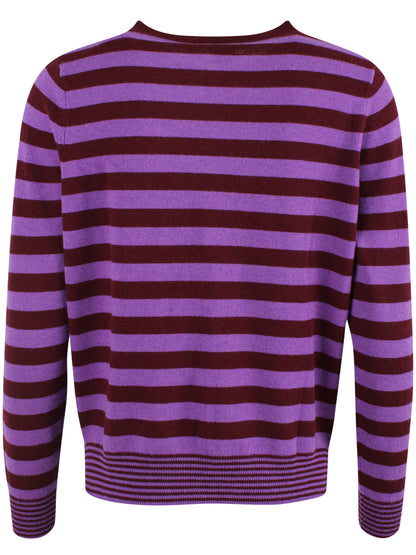 Smart sweater i 100% merinould med rund hals og vinrøde og lilla striber til kvinder