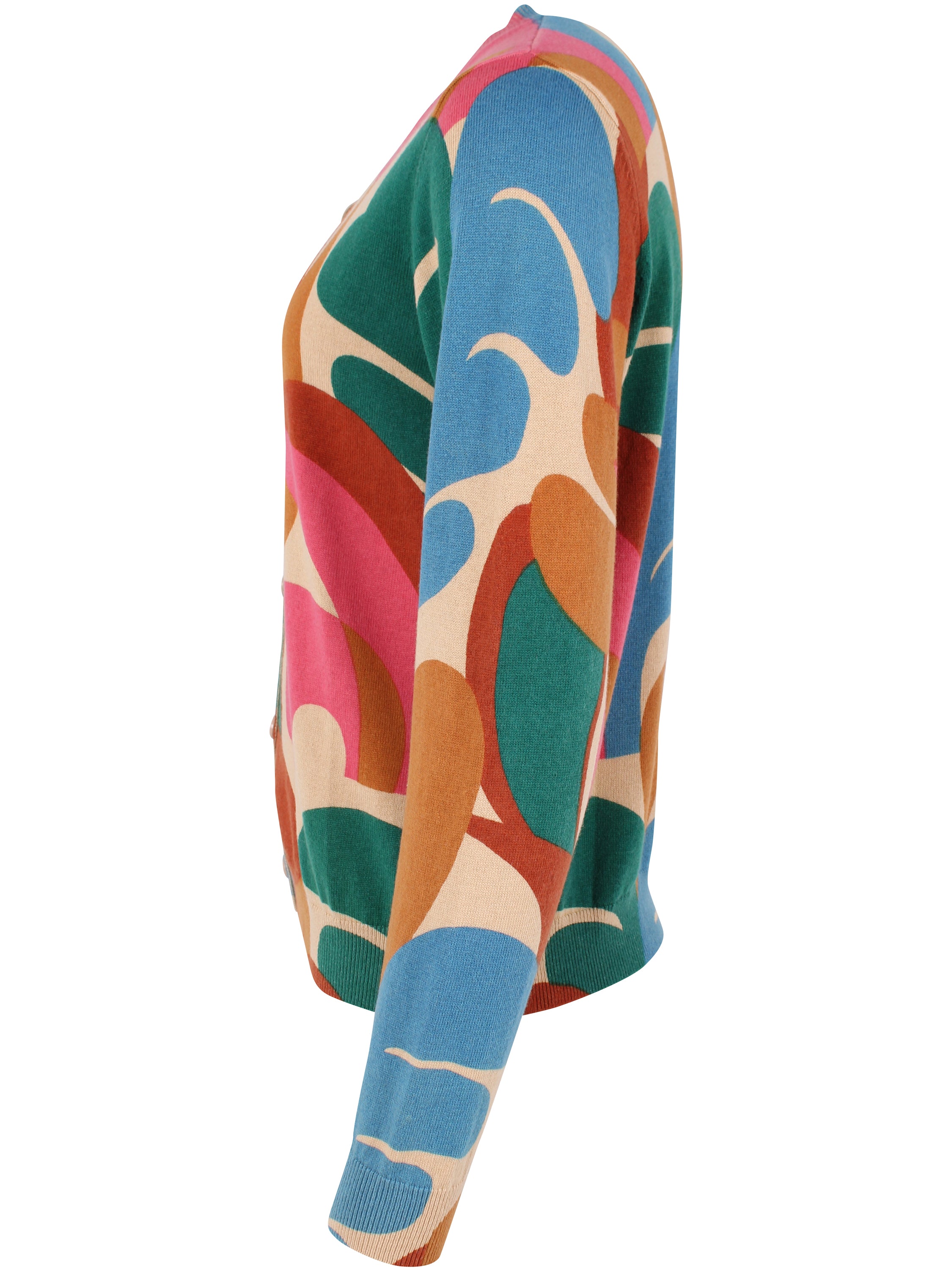 Fin cardigan i uldmix med farverigt mønster til kvinder